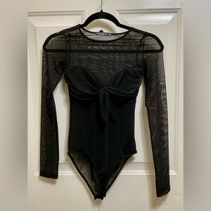 Black sheer bodysuit with mesh sleeves